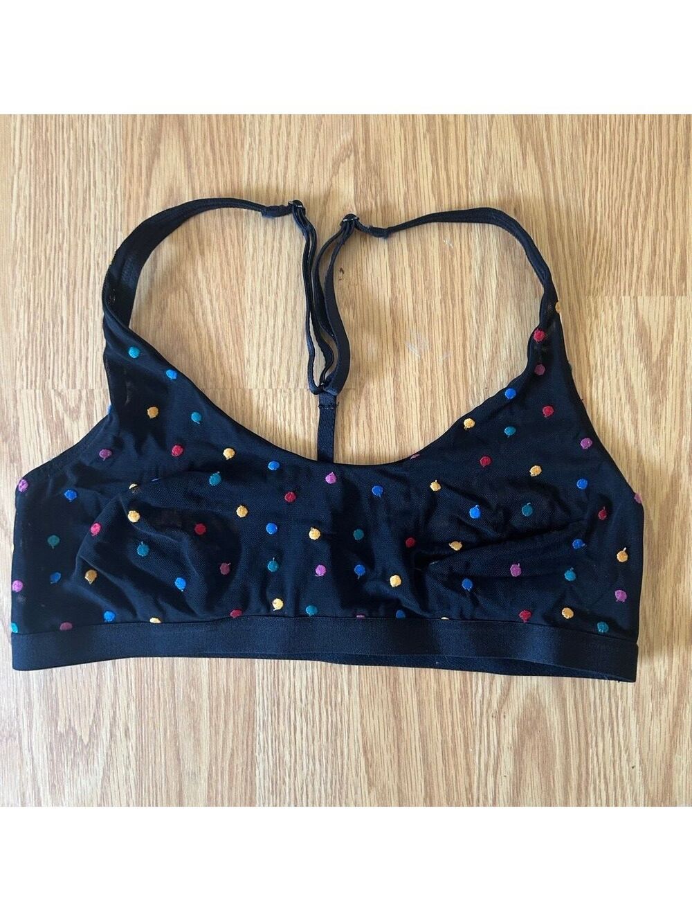 Parade Sheer Mesh Rainbow Polka Dot Bralette Black Sz Medium